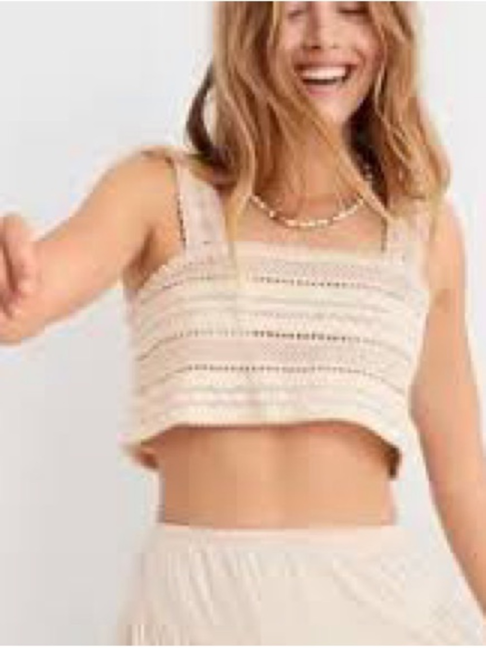 🎀FREE🎀WITH ANY PURCHASE🎀Bohemian Soft Knit-Soft Beige Crochet Tank Top - Picture 2 of 3